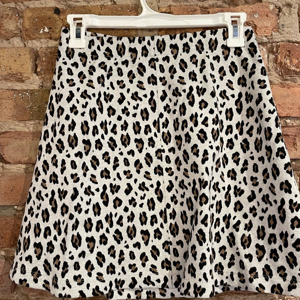 LOFT Cheetah Animal Print Soft Sweater Knit Cotton Mini Skirt Elastic Waist XS
